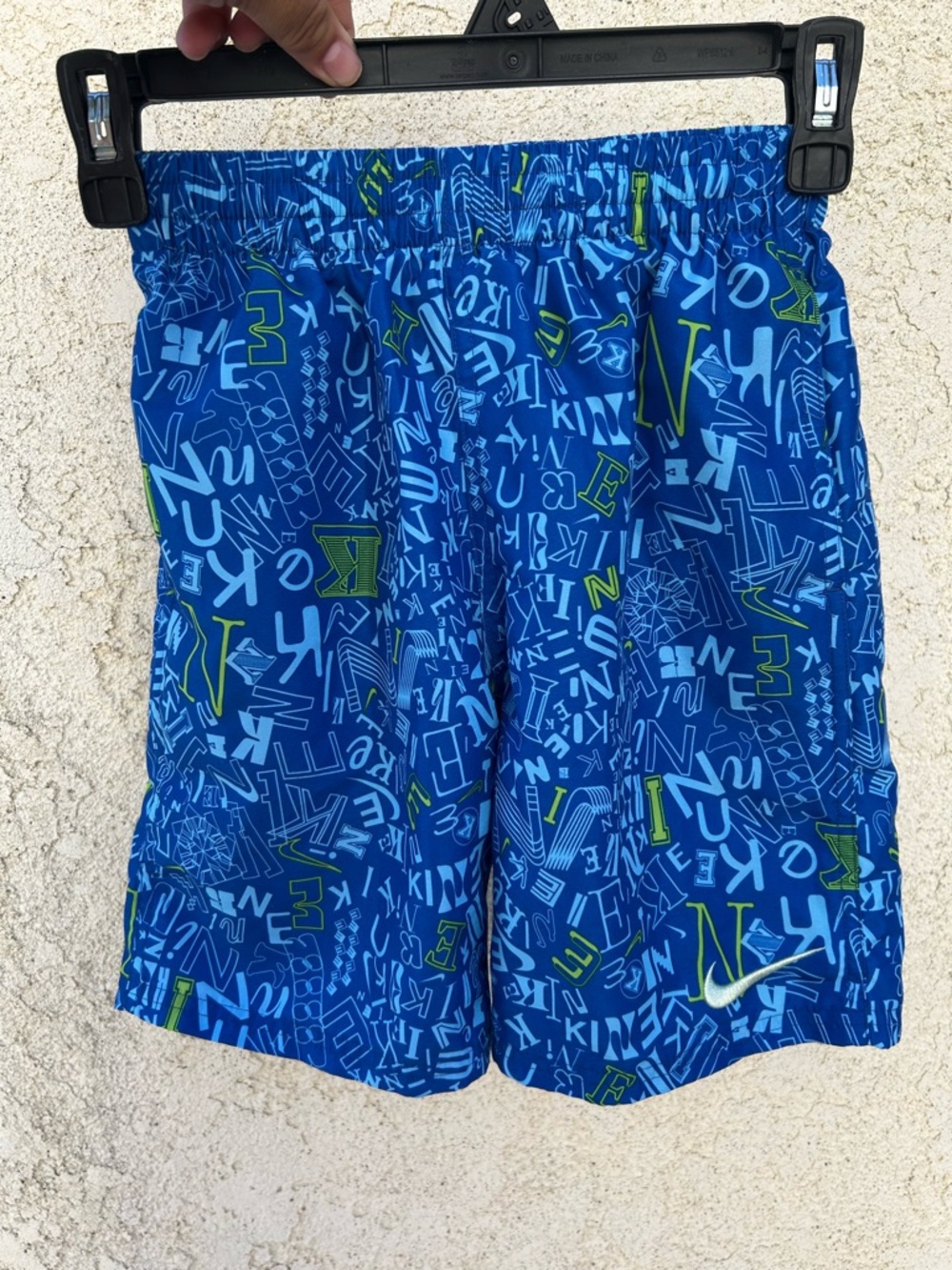 Nike Boys Blue Graphic Swim Shorts with Green Accents